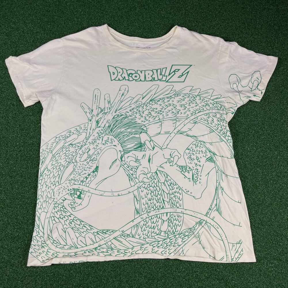 Y2K Dragon Ball Z Shenron Belt Print Ivory Short Sleeve Crew Neck T-Shirt Sz XL